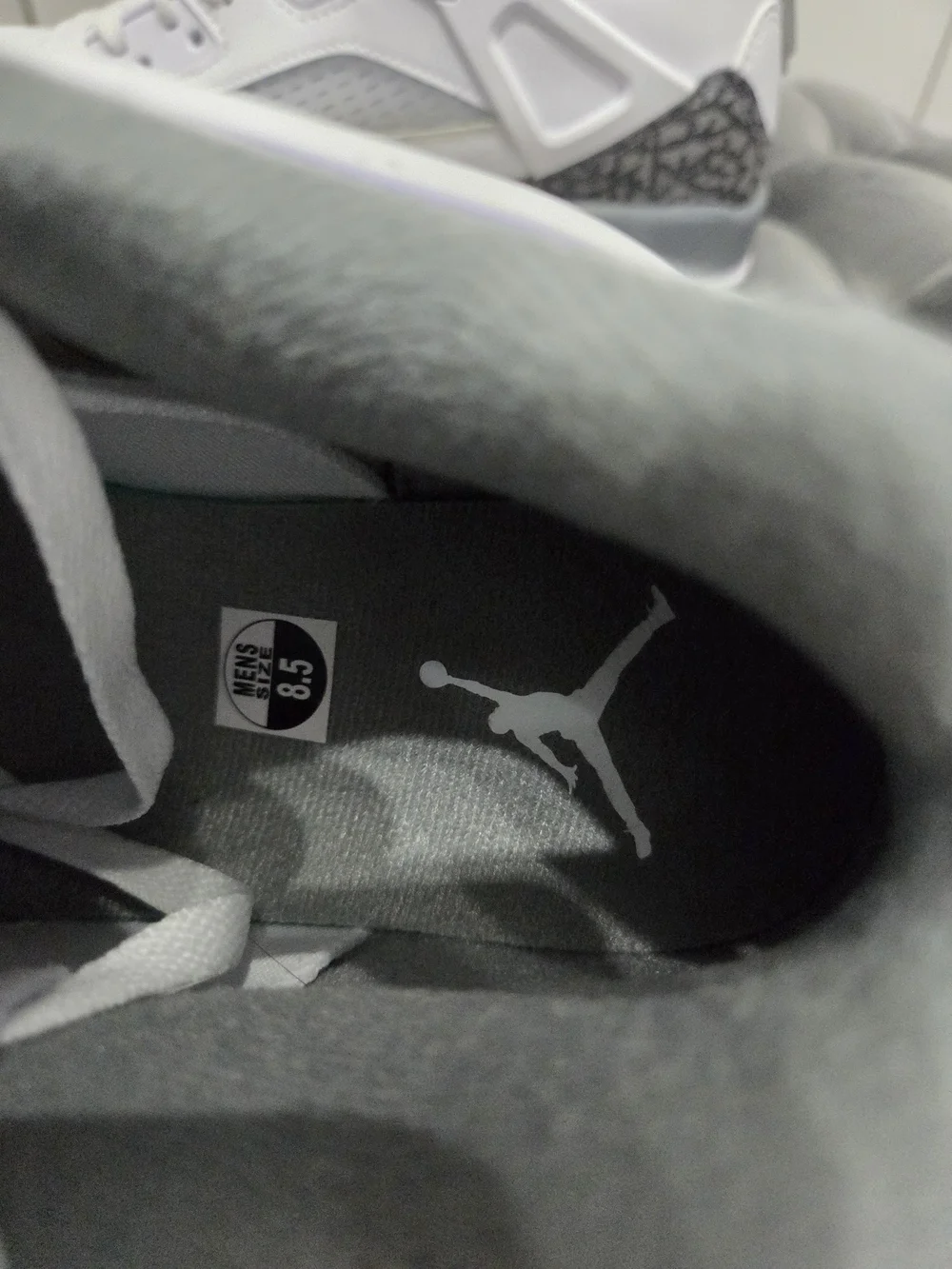 NEVER WORN Jordan Men’s White and Grey Sneakers with Elephant Print